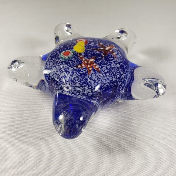 Art Glass Starfish Paperweight Starfish Shape w/ Ocean Floor Scene Millefiori 4" - Picture 4 of 9